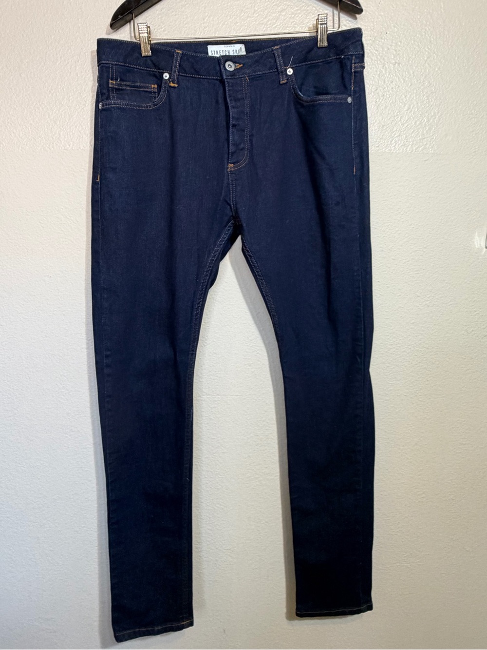 Topman Stretch Skinny Dark Blue Men's Slim Jeans 36x34